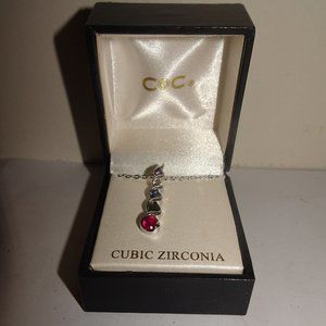 Rainbow Multi-Colored CZ Pendant Necklace, Silver with 18” Chain.